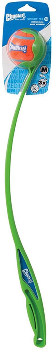 Werpstick met bal voor honden - 63 cm bal 6.3 cm - Sport - chuckit lanceer bal - blauw - apporteren - samenspel + extra tennisbal