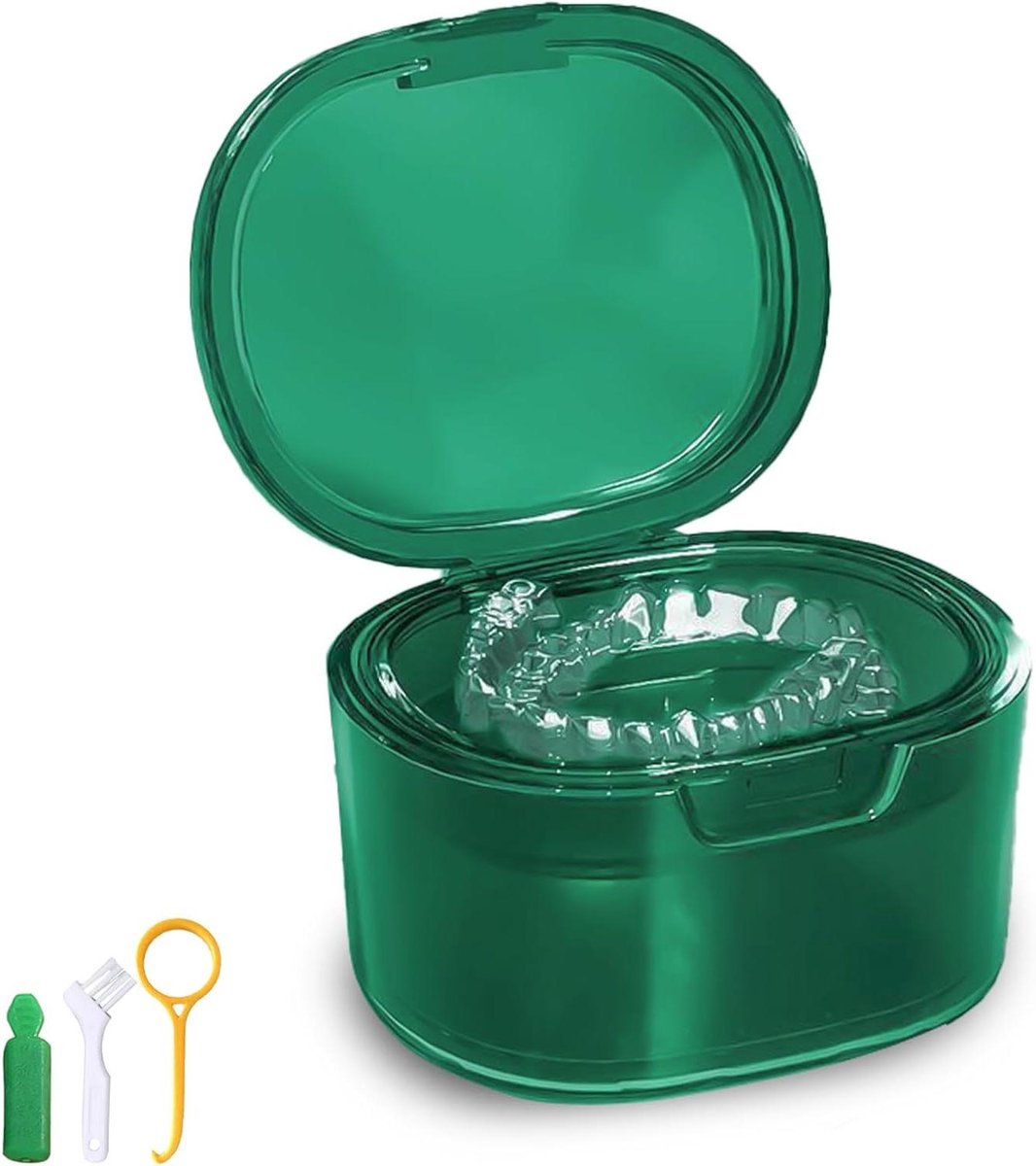 Kunstgebit Verzorgingskit - Prothesehouder Weekbakje - Kunstgebit Reinigen - Gelaagd Ontwerp - 3.6 Inch - Groen