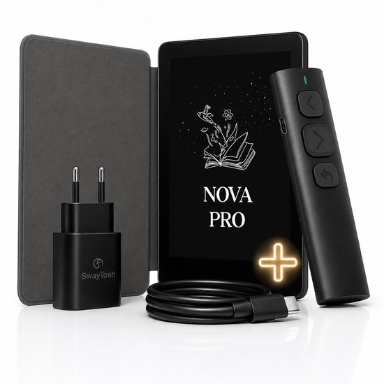 SwayTosh Comfort Bundel – E-Reader Nova Pro + Nova Remote – E-Reader met Bluetooth Afstandsbediening – Voor Storytel, Ebooks & Luisterboeken