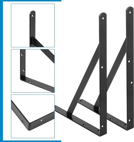 Zware metalen hoeksteunen voor planken - 4 stuks, wandbeugels, drijvende planken, 90 graden hoekbeugels, robuuste ondersteuning voor boekenplanken en decoratie — afbeelding 3
