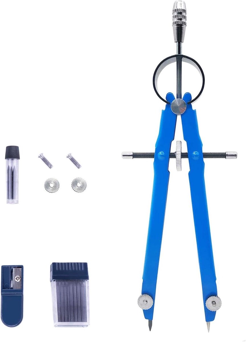 Geometrie Kompas - Tekencirkel Passer - Cirkels Tekenen - Met Slijper Vullingen - 9 Inch Cirkel - Blauw