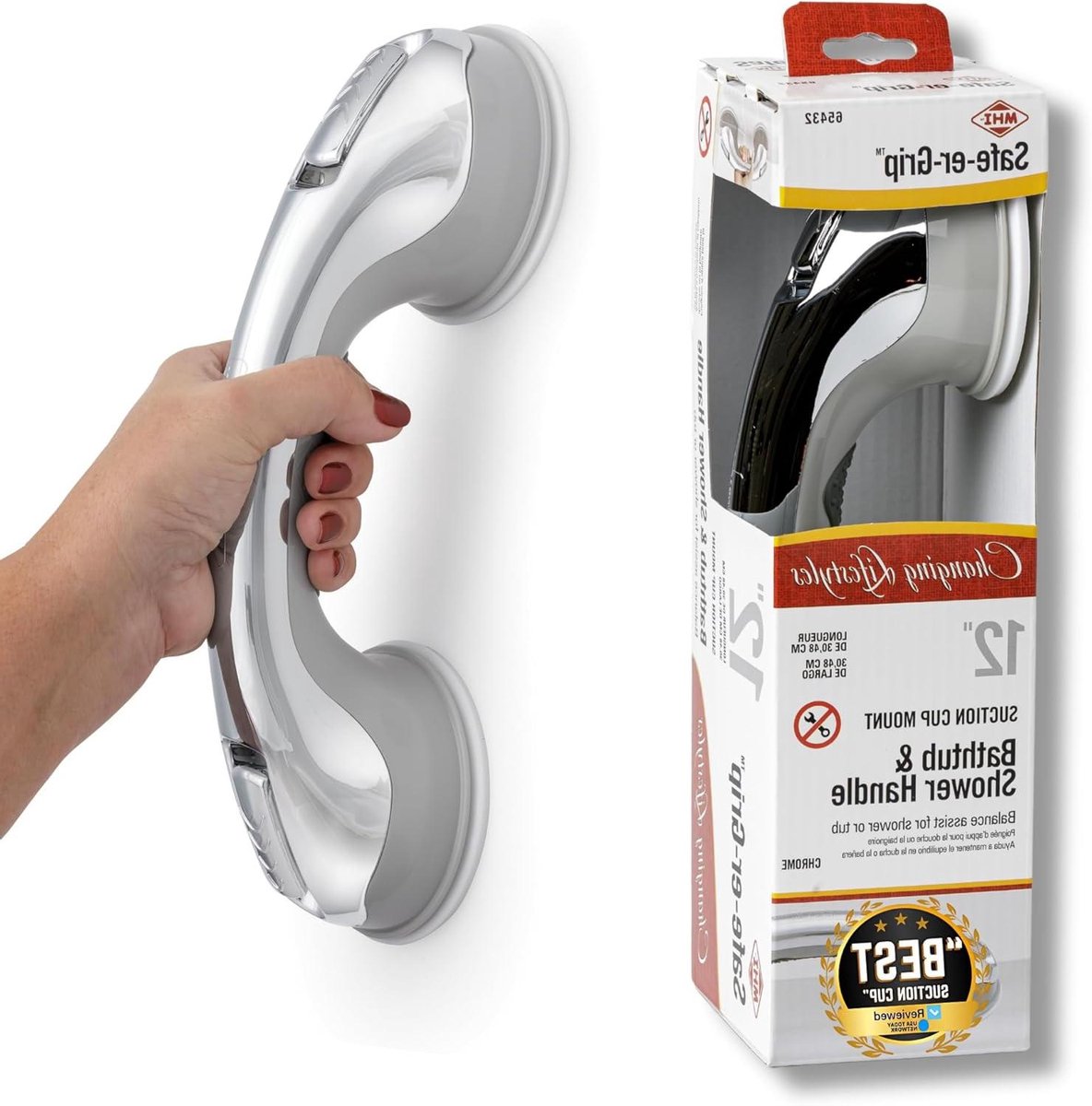 Douchegreep - Badkamer handgreep - Veiligheid in bad - Zonder boren - 38 cm - Chroom