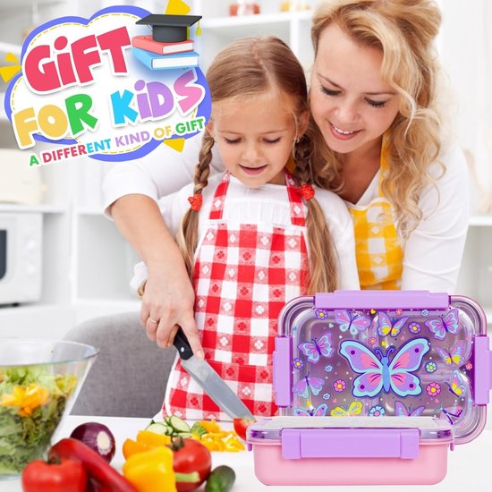 RVS Bento Lunchtrommel met 3 Compartimenten voor Kinderen - Lekvrij en BPA-vrij van rvs — afbeelding 4