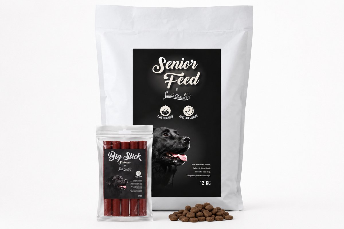 Luna's Choice Luna's Choice Senior Feed 12 kg met extra Luna's Choice Big Stick 5 st. Zalm