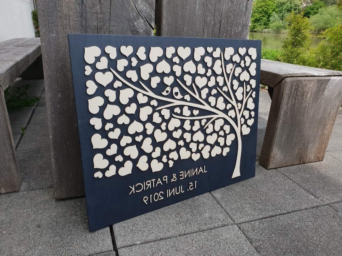 Gastenboek Hout - Herinnering Boom - Bruiloft Viering - Gepersonaliseerd Ontwerp - 75x60cm - Antraciet
