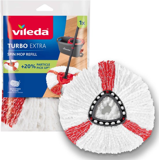 Vileda Turbo Extra Vervanging - 1 per verpakking - Geschikt voor alle centrifugesystemen van Vileda - +20% extra reinigingsvermogen - Voor alle vloeren