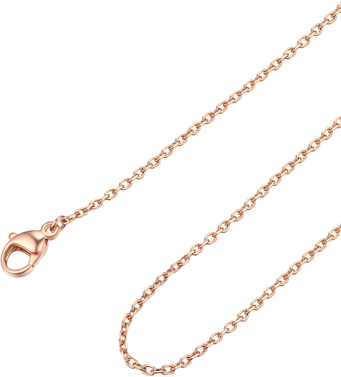 Fijne ketting voor dames, 1,4 mm, zilver/verguld/zwart/roze van roestvrij staal, schakelketting Rolo voor hanger, lengte 40 tot 60 cm + 5 cm, sieradenaccessoires met doos