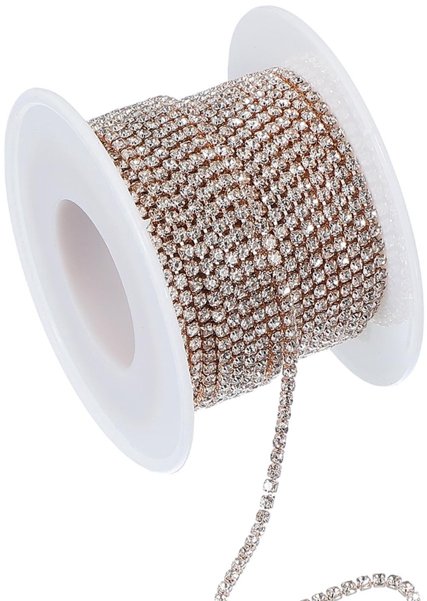 Strass Ketting, 1 Rol 2mm Kristal Strass Ketting Trim Close Chain Rol Naaien Bling Diamant Strips voor DIY Projecten, Roségoud Transparant