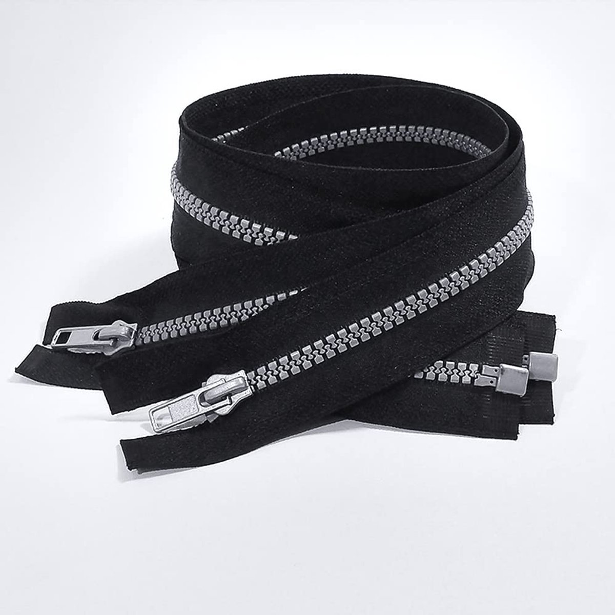 Ritssluiting, 2 stuks/zak, 11 maten, zwarte band met grijze tanden, voor het naaien van jassen, zwart (50 cm, 332)