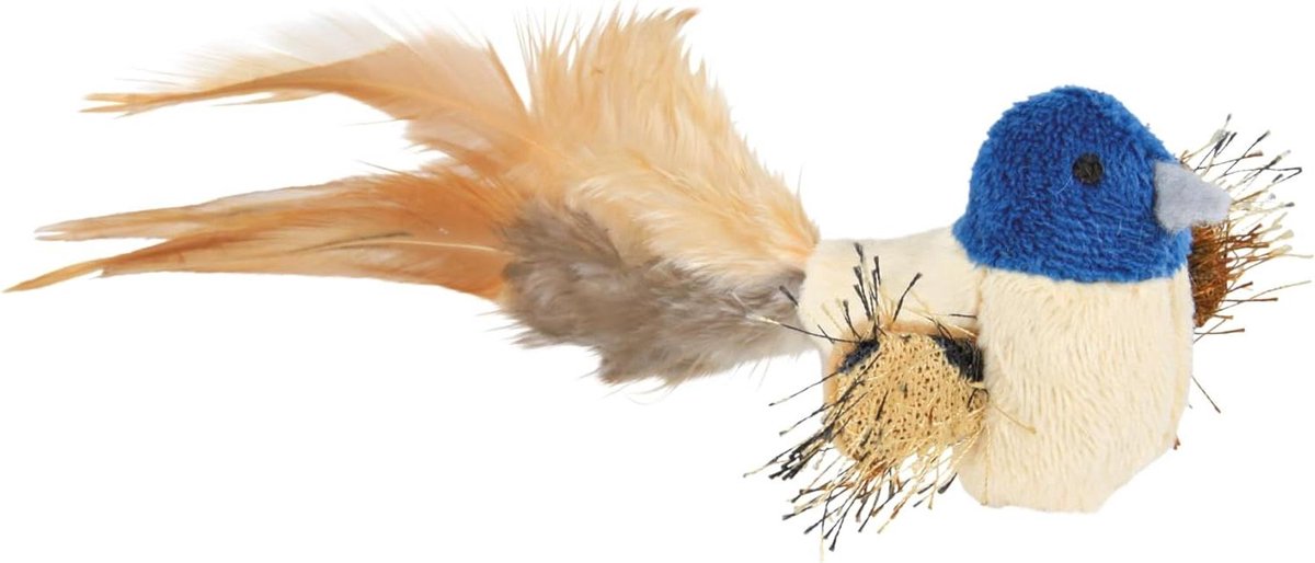 Pluche Vogel - Katten Speeltje - Stimuleert Jachtinstinct - Met Echte Veren - 8 cm - Multicolor