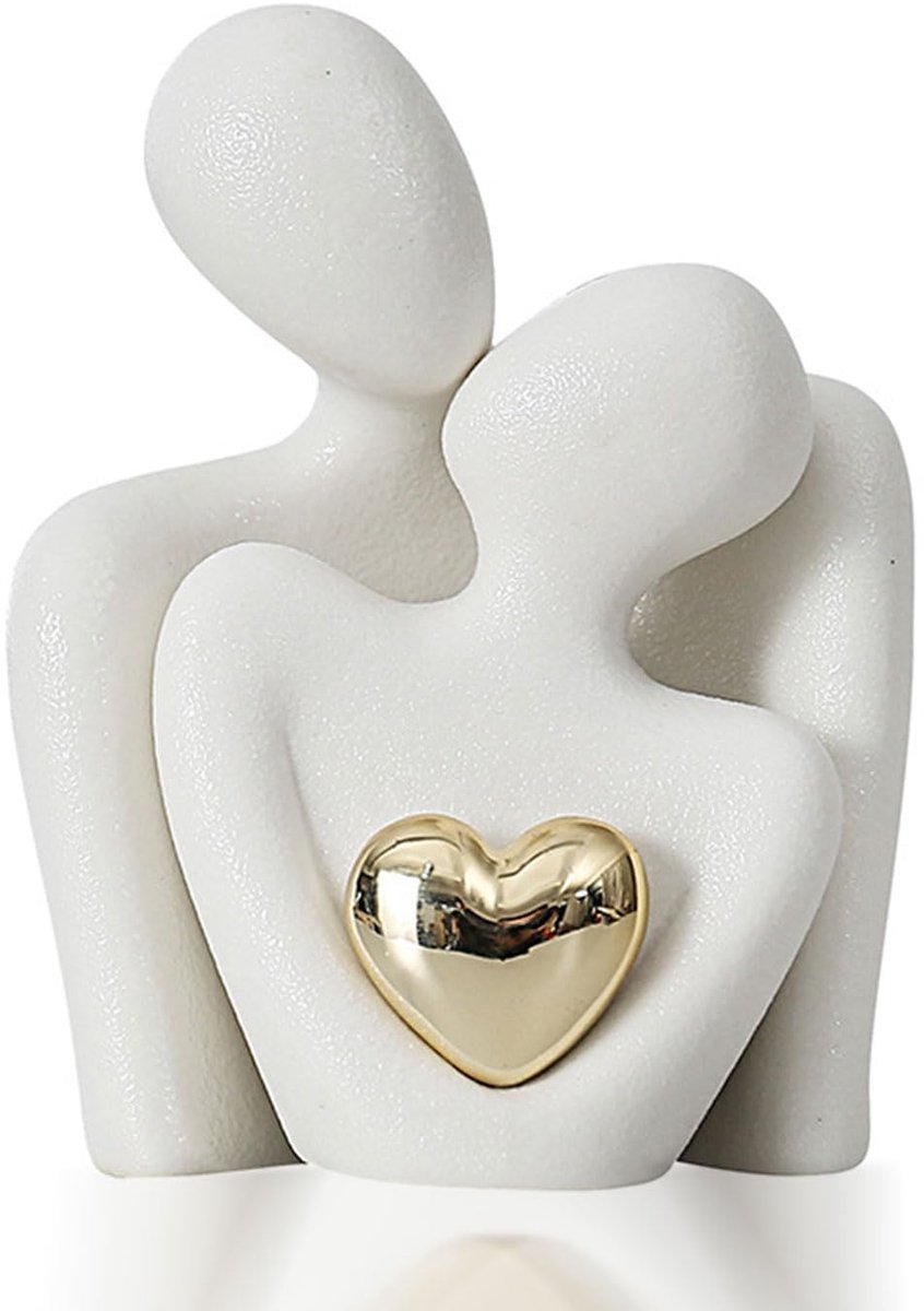 paar standbeeld, mini keramiek paar figuur met hart, liefde porseleinen figuur, huwelijkscadeau voor bruidspaar, omarmend bruidspaar, cadeau voor jubileum, Valentijnsdag of bruiloft
