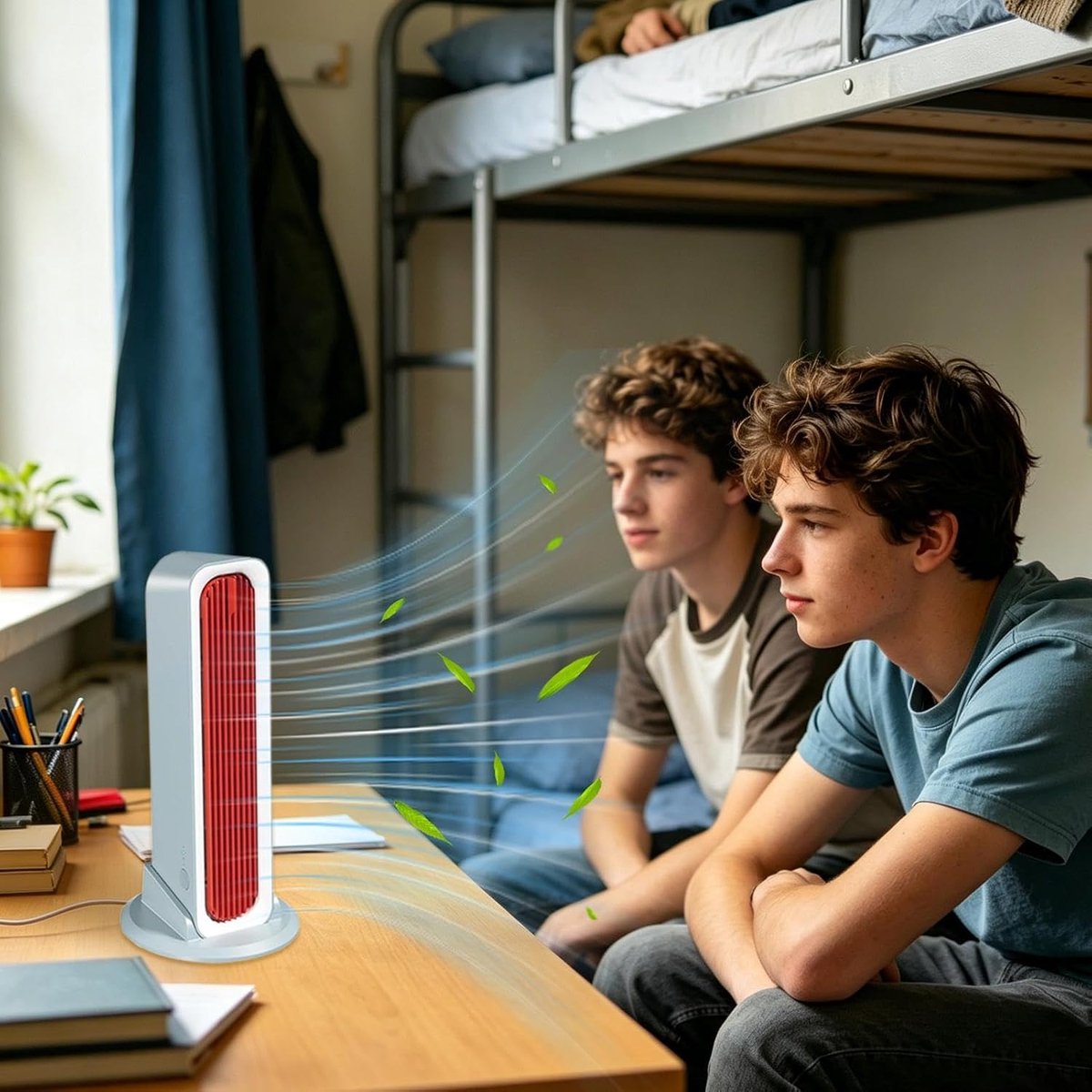 Bladloze torenventilator - Torenventilator voor de slaapkamer - Draagbare oplaadbare ventilator - Drie windsnelheden - Persoonlijke koelventilator - Geschikt voor kantoren, woonkamers, slaapkamers, bureaus en nachtkastjes - Blauw - 77,4*314,1*82 mm – foto 3