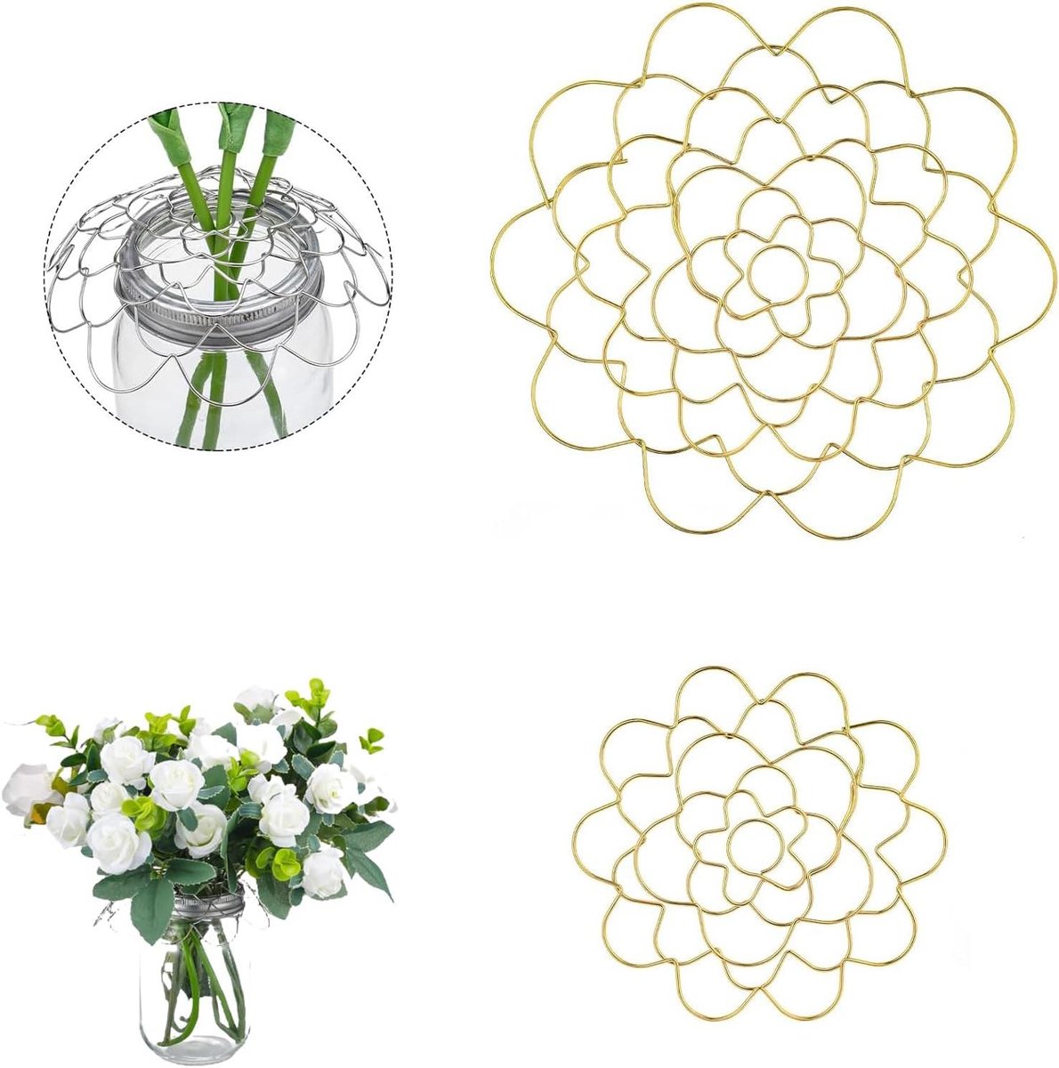 Bloem schikken gereedschap - Bloem rooster - Bloemen arrangeren - Roestvrij staal - 2 stuks S+L - Goud