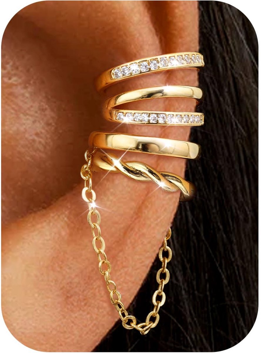 4 stuks oorbellen voor dames, oorclips voor kraakbeen, zonder gat, verstelbaar, valse piercing, helix, verguld 14 K, hypoallergeen