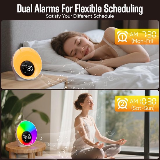 Wake-up Light - Wekker Nachtlamp - Rustig Wakker Worden - Zonsopgang Simulatie - 14 Kleuren - Wit — afbeelding 2