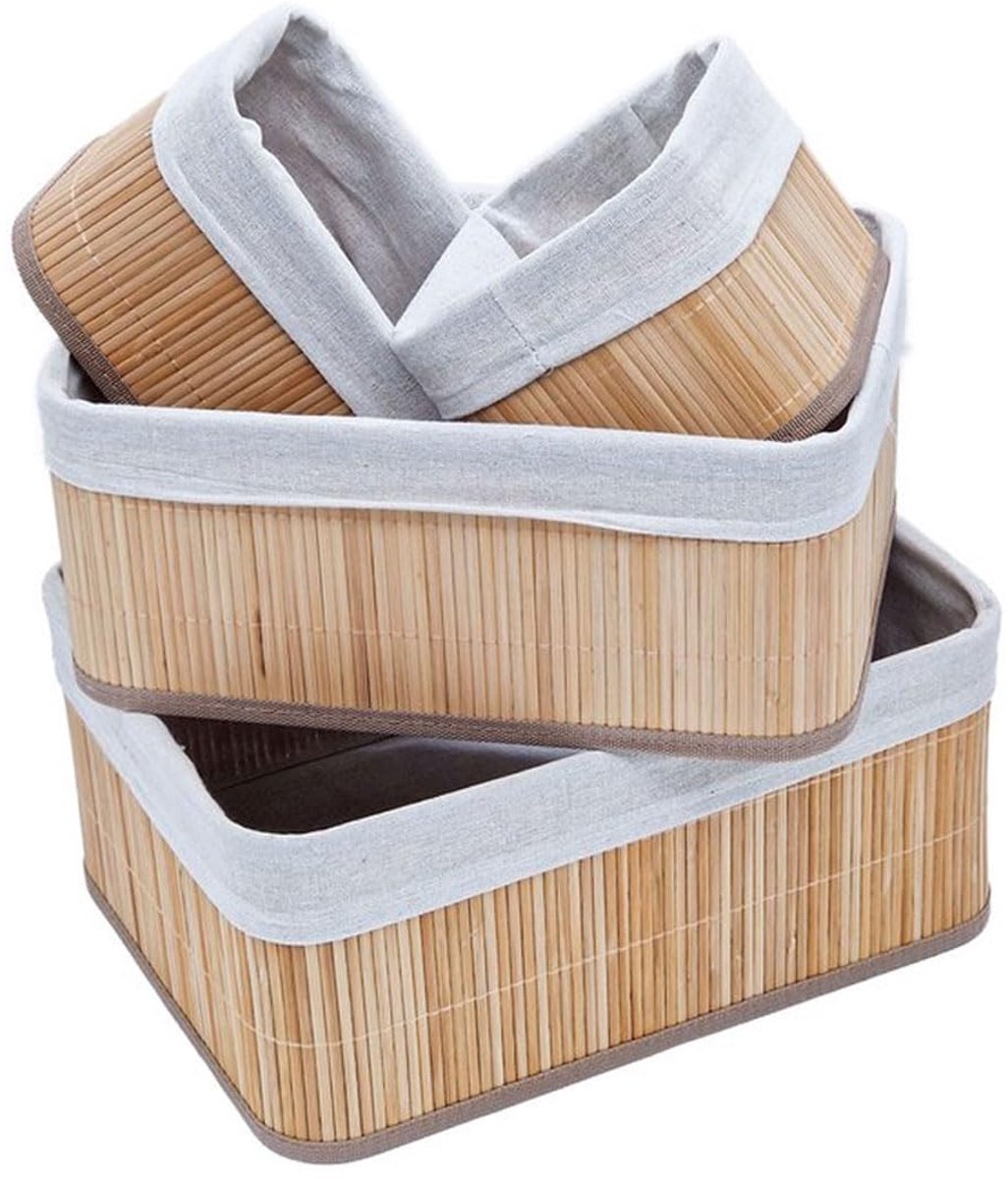 Manden Set Bamboe 4 Stuks - 32,5 l - kast mand - badkamermandje - stapelbaar - naturel - Multifunctionele mand - Opberg Box/Doos/Mand/Vakken - Opbergsysteem