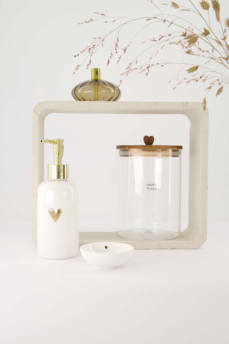 Zusss Storage Jar Happy Place M Glas / Acacia Hout Naturel