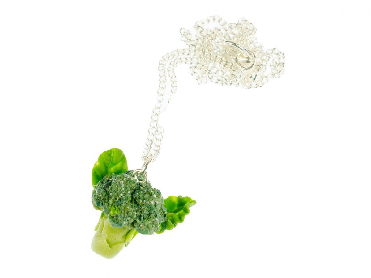 Broccoli ketting halsketting ketting 45cm zilver veggie groente kool groen - handgemaakte modesieraden - schakelketting verzilverd, 22mm, kolen, metaal, Geen edelsteen