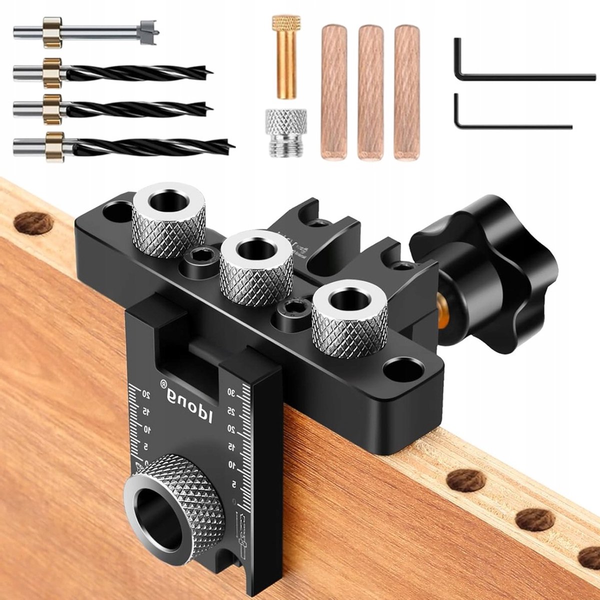 Boormal - Positioneermal voor hout- 3-in-1 - 8/10/15 mm boorbits - aluminiumlegering - voor meubels en planken - Ideaal voor Doe-Het-Zelfers & Timmerwerk