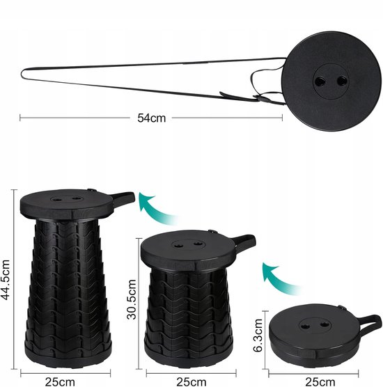 Opvouwbare kruk extra strong - Telescopische kruk - hoogte verstelbaar 6,5-45 cm - draagvermogen 180 kg - draagbaar en lichtgewicht - opstapkrukje - voor kamperen, vissen en wandelen — afbeelding 5
