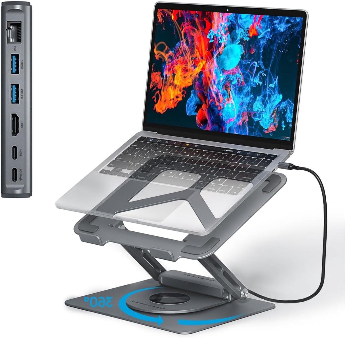 Laptop Stand Docking Station - Verstelbare Laptophouder - Ergonomisch Werken - 360 Graden Rotatie - 10-17 Inch - Zilver