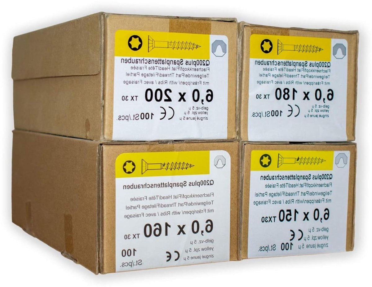 Houtschroeven Assortiment - Spaanplaatschroeven Torx - Houtverbindingen Maken - Glijcoating Gedeeltelijke Schroefdraad - 400 stuks - Geel Verzinkt