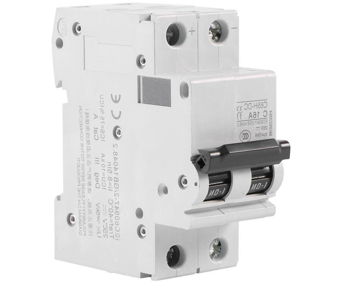 Miniatuur Stroomonderbreker - DC Schakelaar Zonne-energie - Kortsluiting Beveiligen - Laagspanning 250V DC - 16A - Grijs