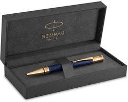 Parker Duofold Balpen - Prestige Pen - Luxe Schrijven - Gegraveerd Chevron Patroon - Medium Punt - Blauw Verguld