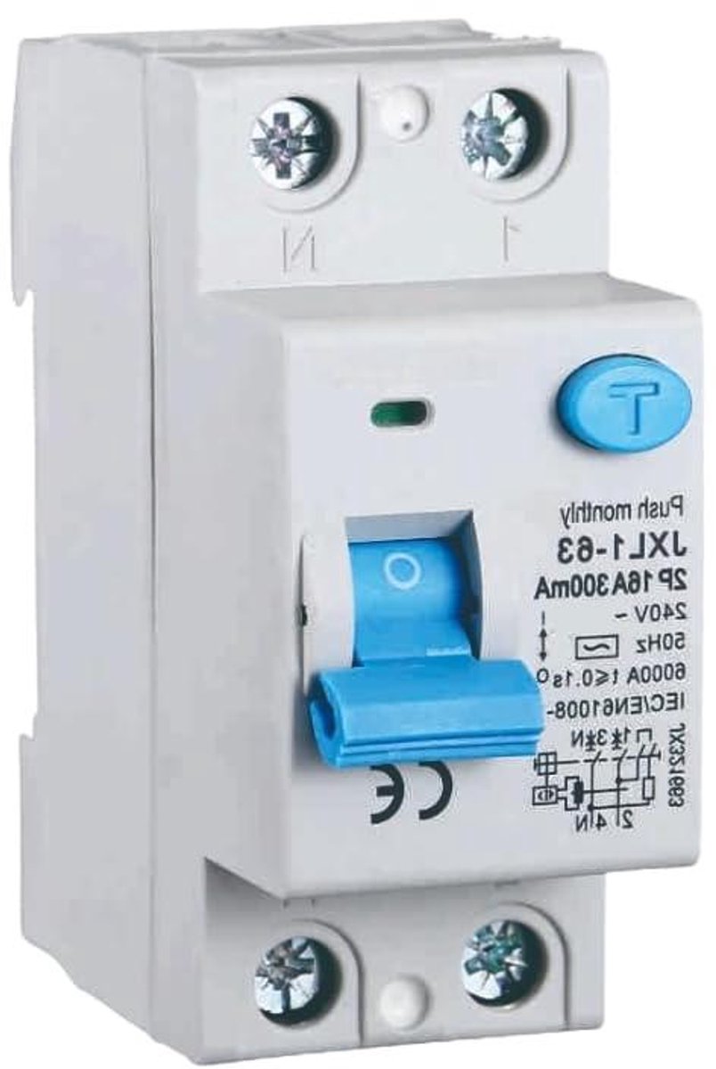 Aardlekschakelaar - Stroomonderbreker Veiligheidsschakelaar - Elektrische Veiligheid - Pure Stroomverlies Detectie - 2 DIN Modules - Grijs