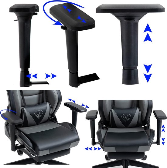 Gaming Stoel - Bureaustoel Racer - Comfortabel Zitten - Verstelbare 2D Armleuningen - Tot 120 kg - Donkergrijs/Lichtgrijs — afbeelding 2
