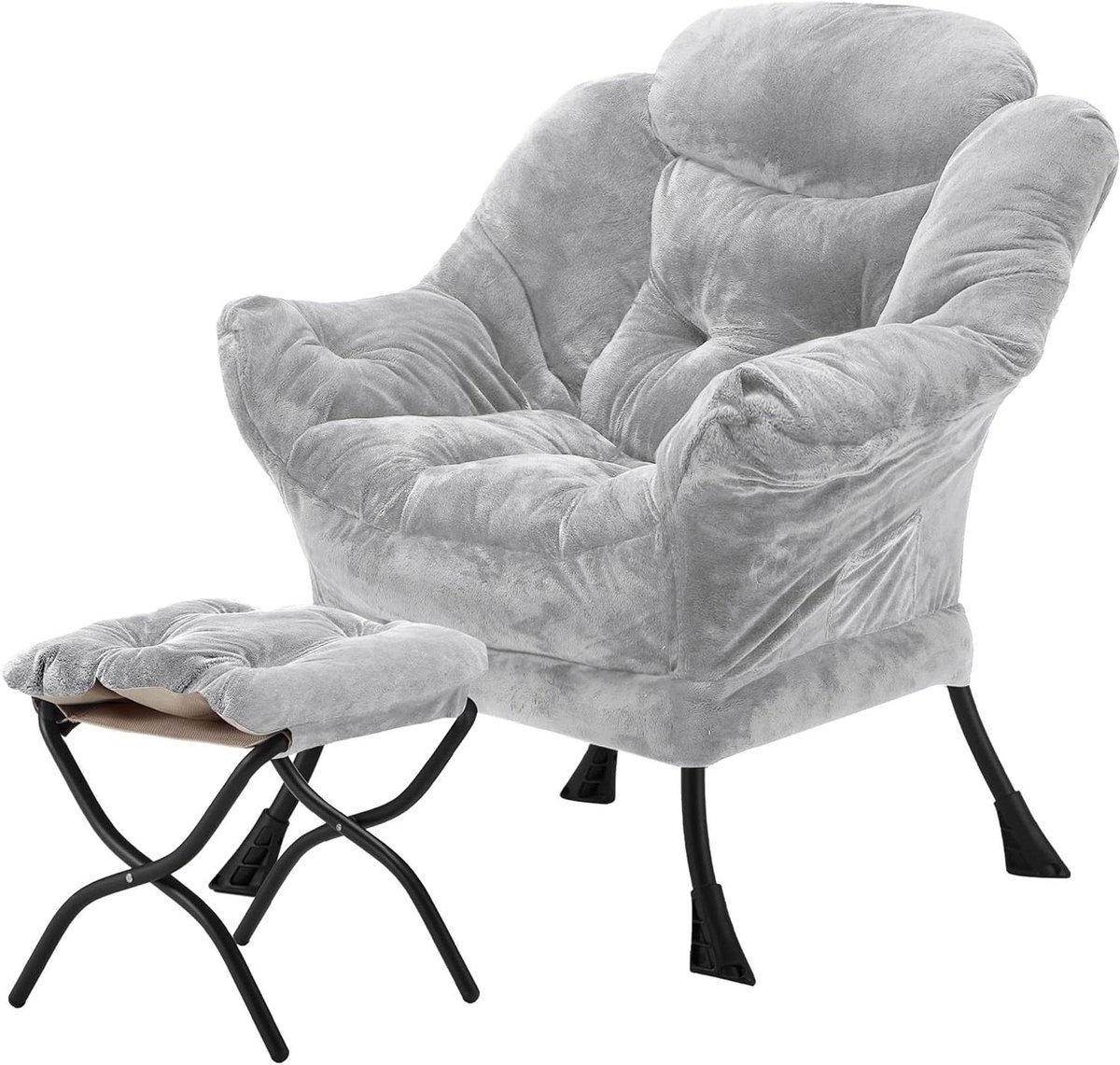 Fauteuil met voetenbank - Leunstoel relaxfauteuil - Comfortabel ontspannen - Opvouwbare voetenbank - 68 x 80 x 95 cm - Lichtgrijs