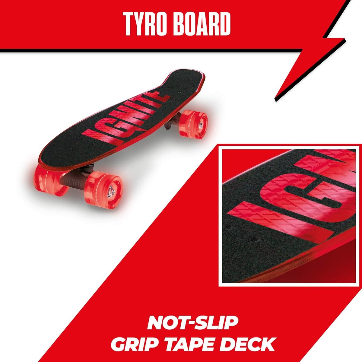 Skateboard - Rolschaats - Buiten spelen - Lichtgevende wielen - 55 x 15 cm - Rood