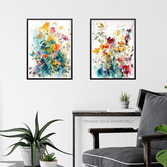 Set of 3 A4 Wildflowers Colourful Watercolour Floral Artworks Spring Flower Field Unframed Wall Art Living Room Poster Prints Pack — afbeelding 4