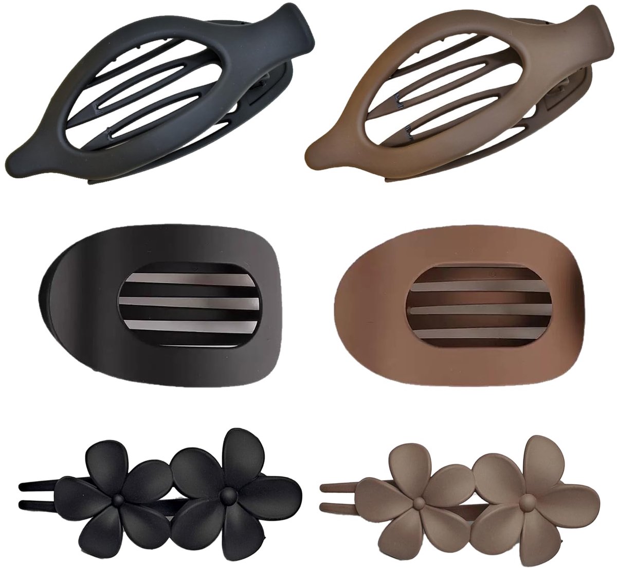 Haarklemmen, 6-delige set, 3 stijlen, zwarte en bruine kleuren, haarspelden voor dames, sterke grip, ergonomisch design