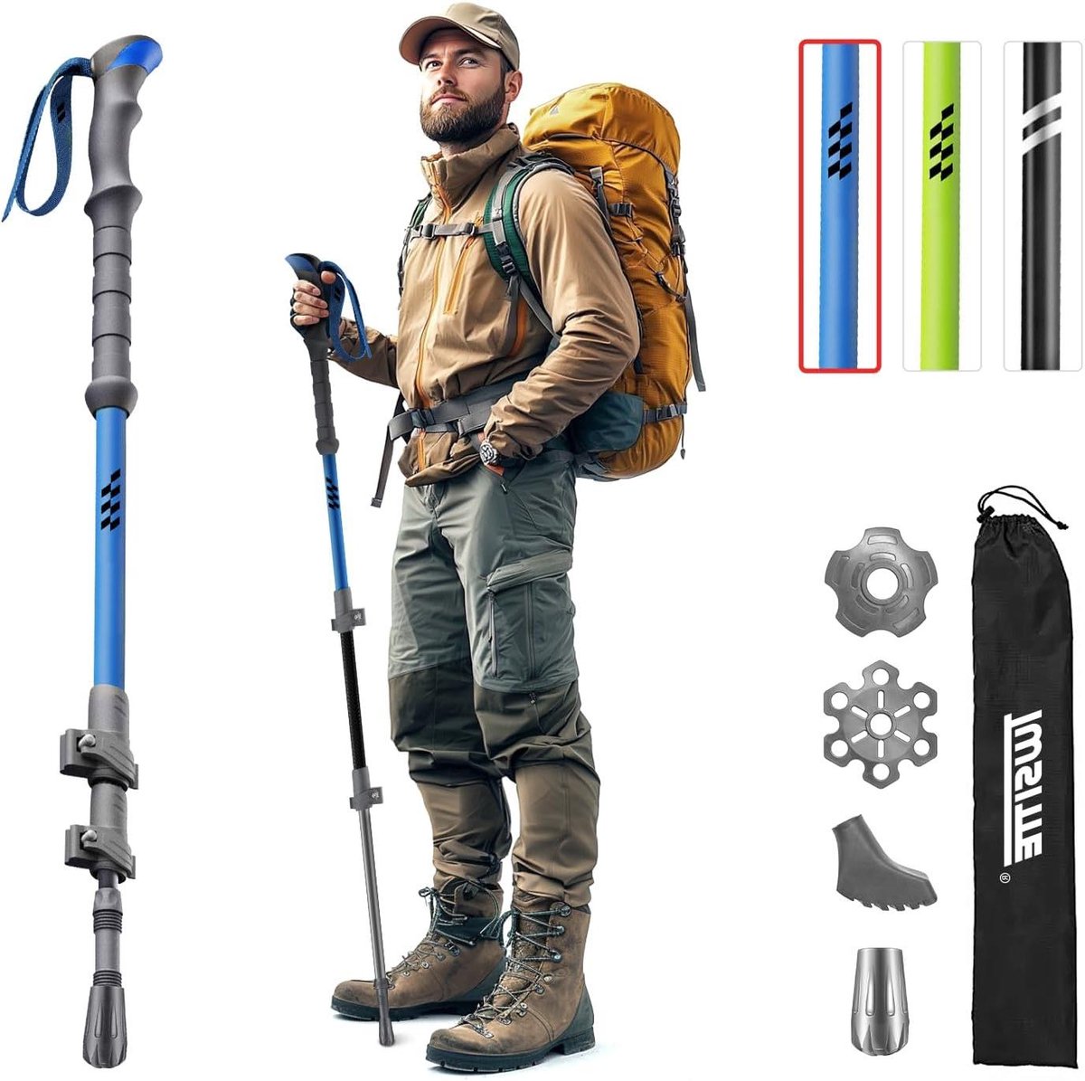 Trekking Stokken - Wandelstokken Paar - Buitenwandelen Ondersteuning - Verstelbare Lengte - 68 cm - Blauw