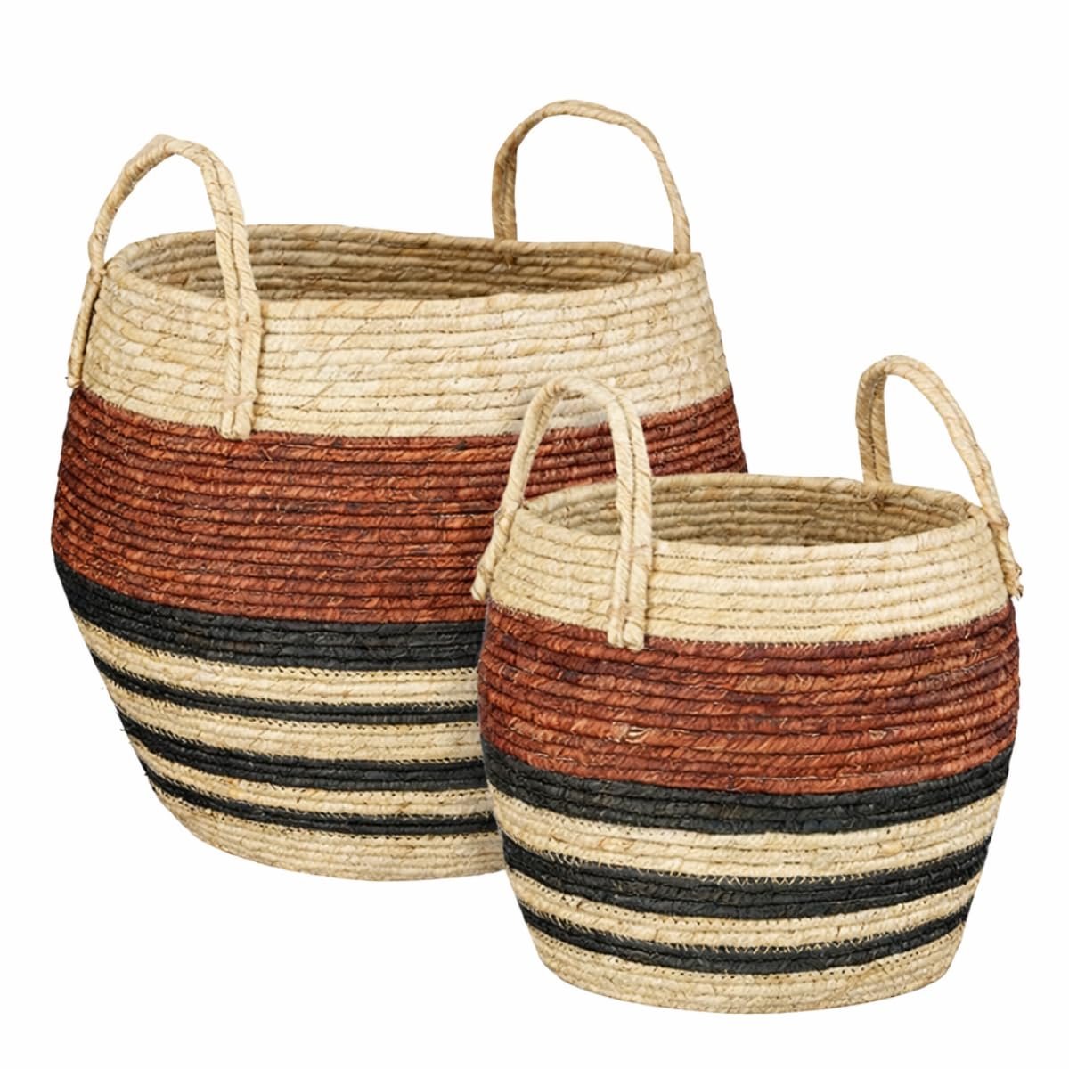 Opbergmand met Handvatten - Set van 2 Opbergmanden - Woondecoratie en Opbergen - 34 x Ø28 cm en 44 x Ø40 cm - Bruin, Zwart