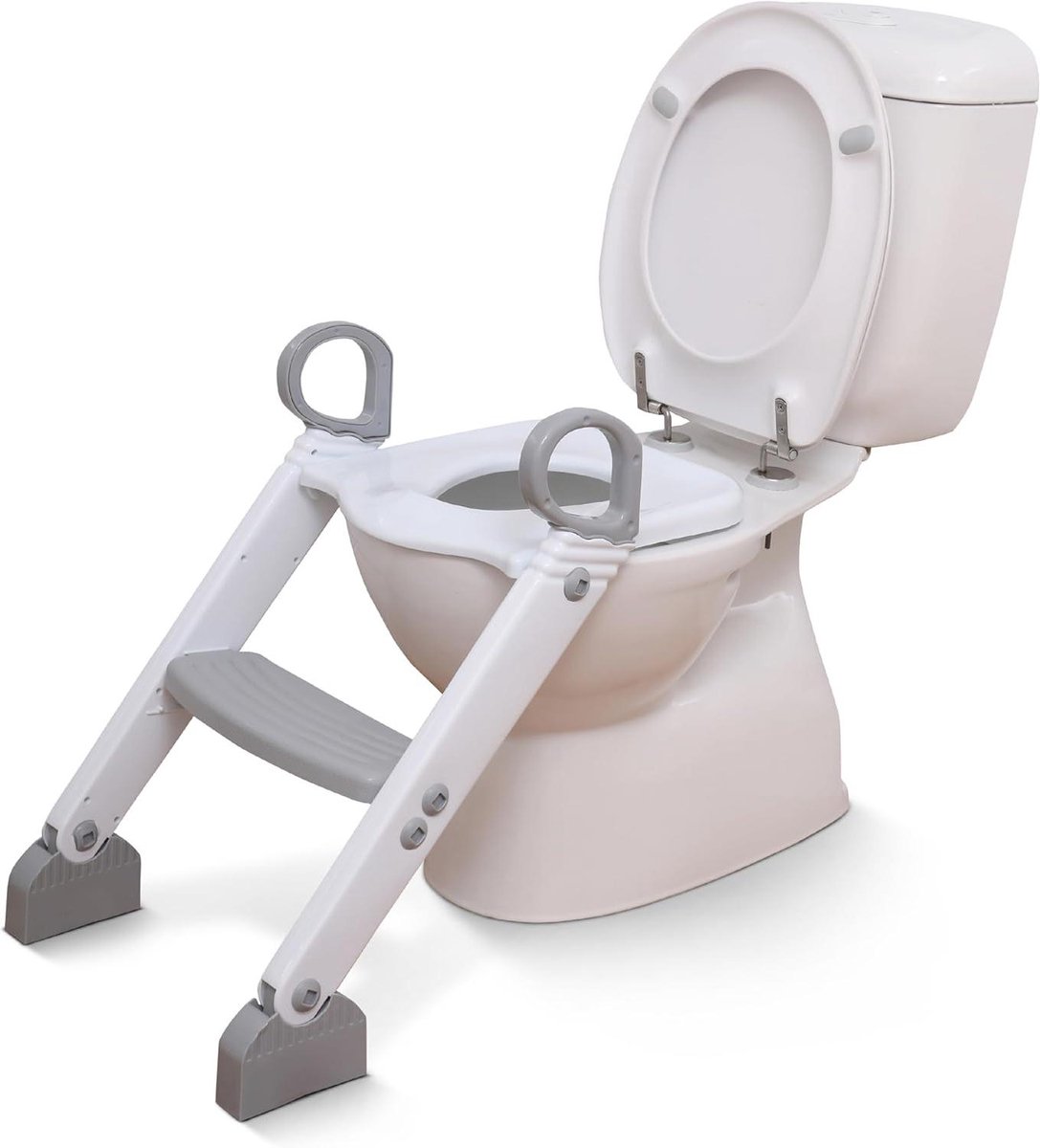 Toilet Trainer - Zindelijkheidstrainer Potty - Zindelijkheidstraining - Verstelbare Stappen - 395 x 64 cm - Grijs Wit