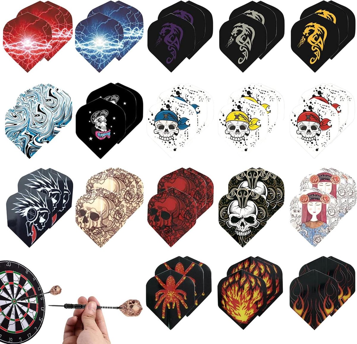Dart Vleugels - Vliegjes Set - Darts Spelen - 18 Verschillende Designs - 54 Stuks - Diverse Patronen