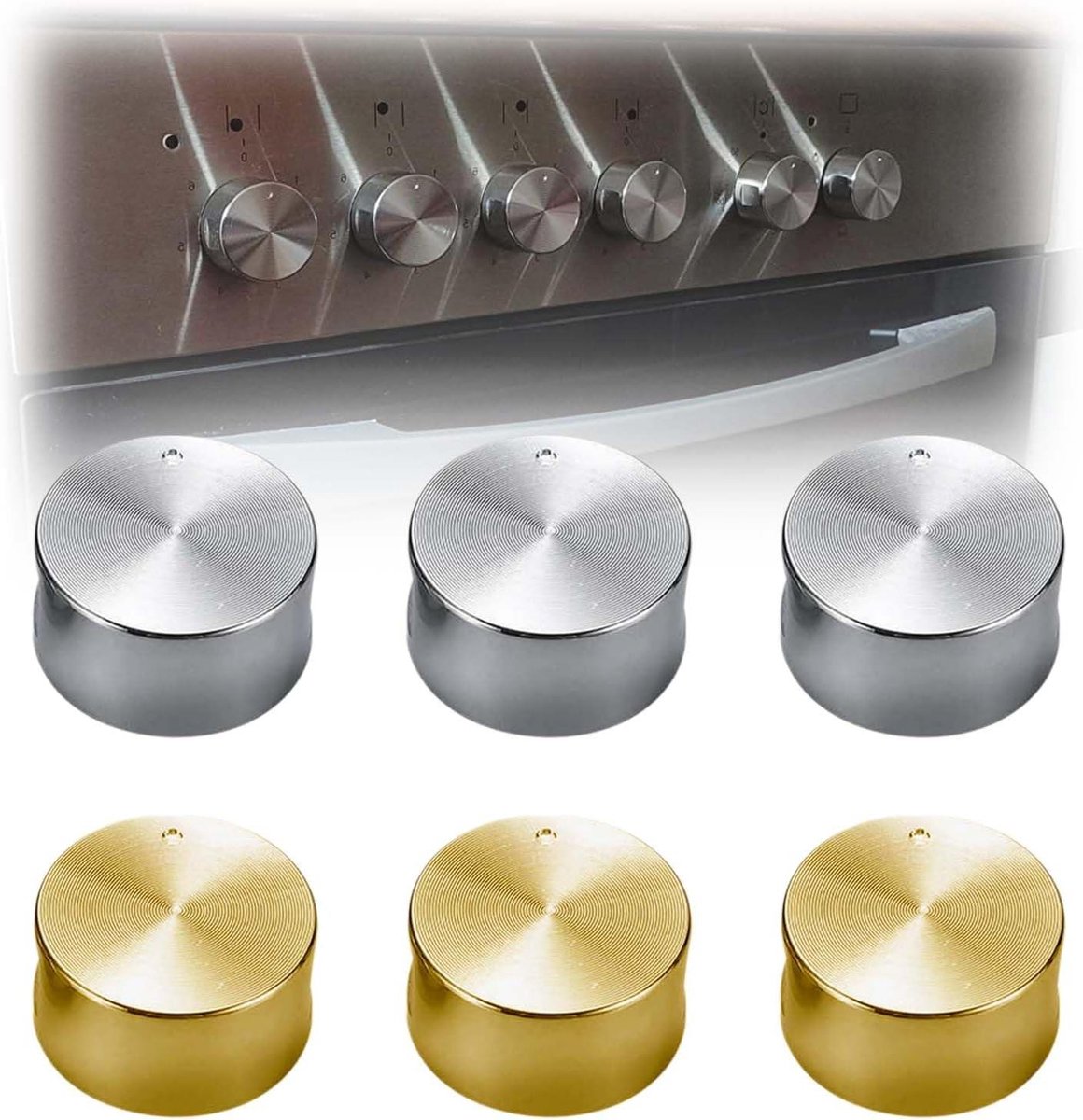 Universele Draaiknoppen - Metalen Kookknoppen - Gasfornuis Repareren - Roestbestendig Zinklegering - 6 Stuks 8mm - Wit Goud