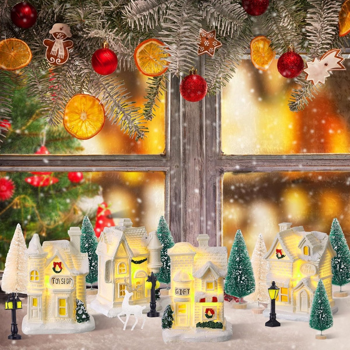 Kerstdorp Sets - Miniatuur Dorp - Feestelijke Decoratie - Met LED Verlichting - 50 Delen - Wit – foto 4
