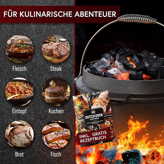 Gietijzeren Stoofpan - Vuurpan Ketel - Buiten Koken - Direct Klaar Gebruik - 4 Liter - Zwart — afbeelding 4