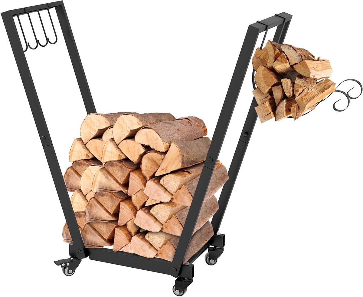 Houthouder - Houtrek - Haardhout Opslag - Met Gereedschapshaken - 79 x 30 x 81 cm - Zwart