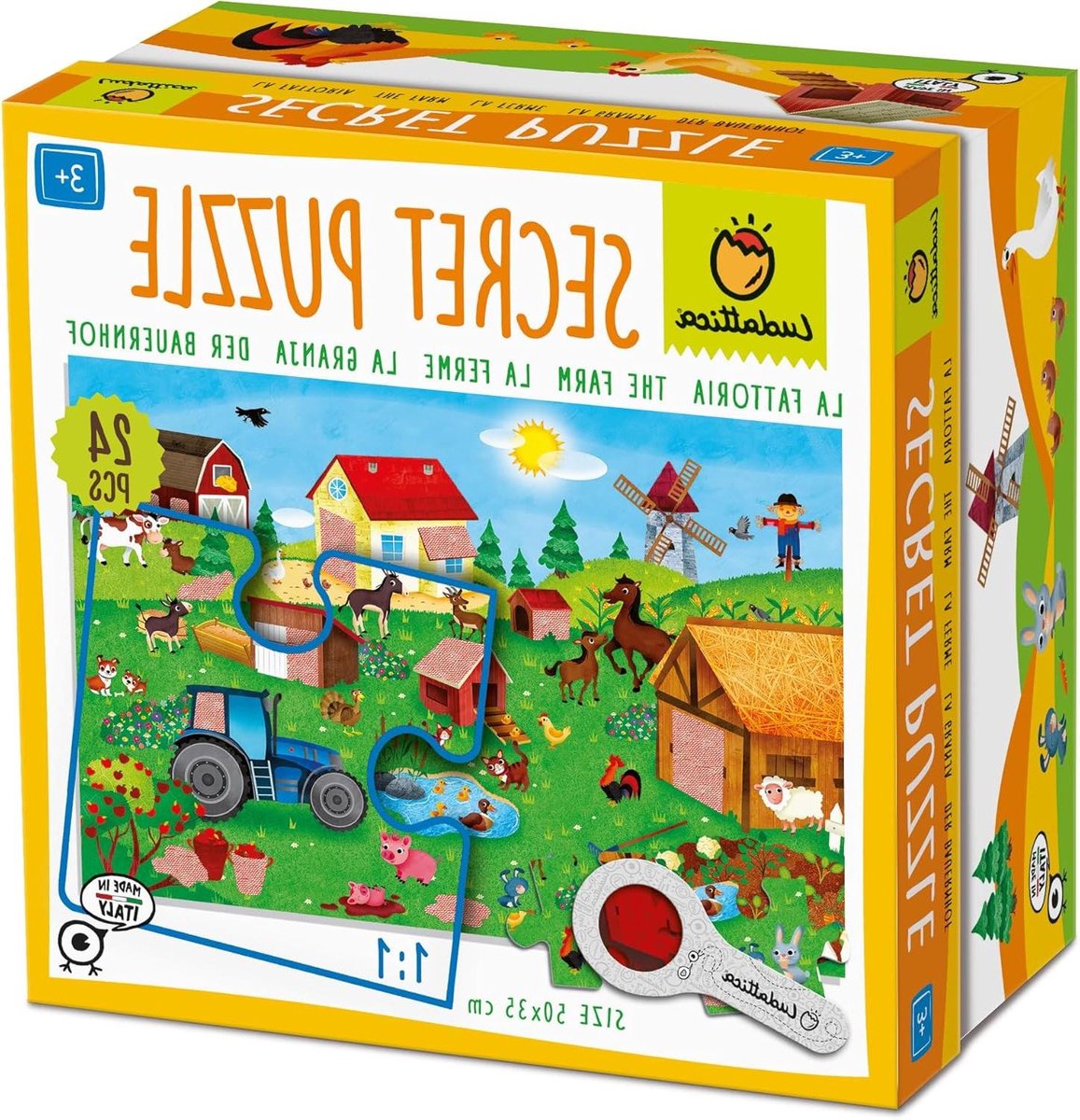 Boerderij Puzzel - Raadsel Spel - Ontdek Verborgenheden - Met Magische Lens - 50 x 35 cm - Kleurrijk