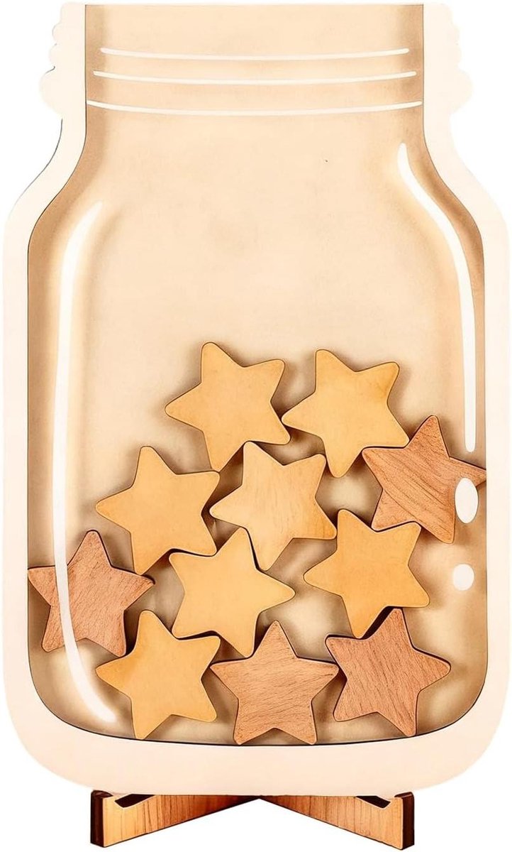 Beloningsglas Kinderen - Beloningssysteem Klas - Positief Gedrag Bevorderen - Met Houten Standaard - 13.5 x 21 cm - Transparant