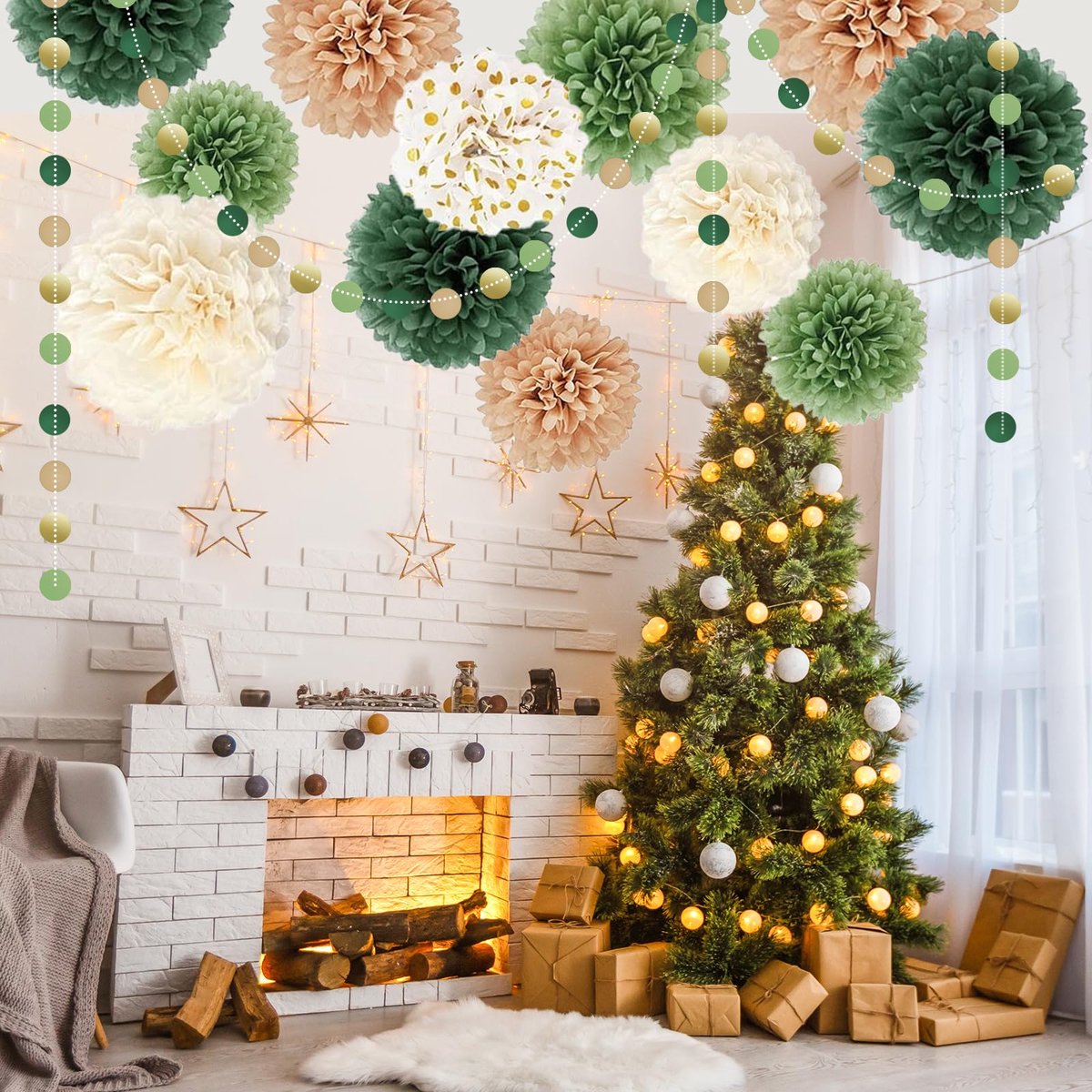 15st Tissue Paper Pom Poms Kleurrijke Feestdecoratie Tissue Paper Pom Poms Hangende Stippen Papieren Slinger Hangende Feestdecoratie voor Bruiloft, Baby Shower, Verjaardag, Fiesta-Groen — cadeau in Wonen & Interieur - foto 3