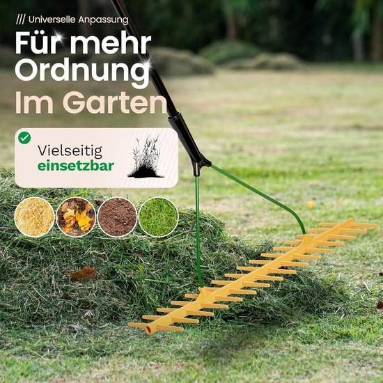 Hooihark met Telescoopsteel - Tuinhark Gazonhark - Tuin Onderhouden - 16 Dubbelzijdige Tanden - 64 cm Werkbreedte - Geel — afbeelding 3