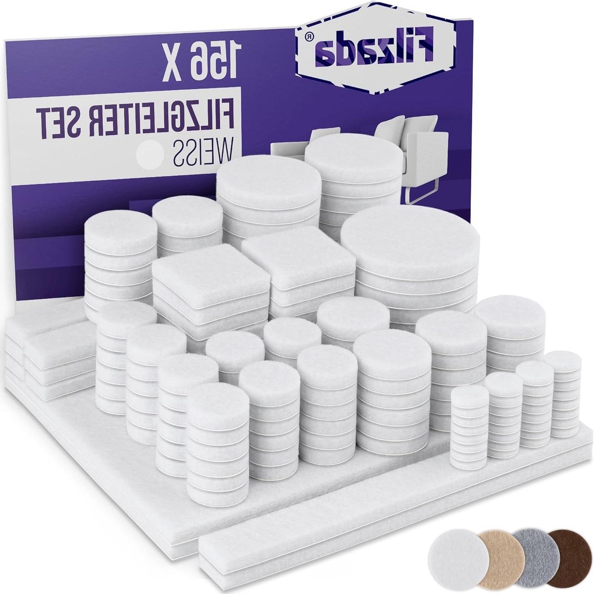 Viltglijders Zelfklevend - Meubelbeschermers Vilt - Meubels Verplaatsen - Hoge Dichtheid Vilt - 156 Stuks - Wit