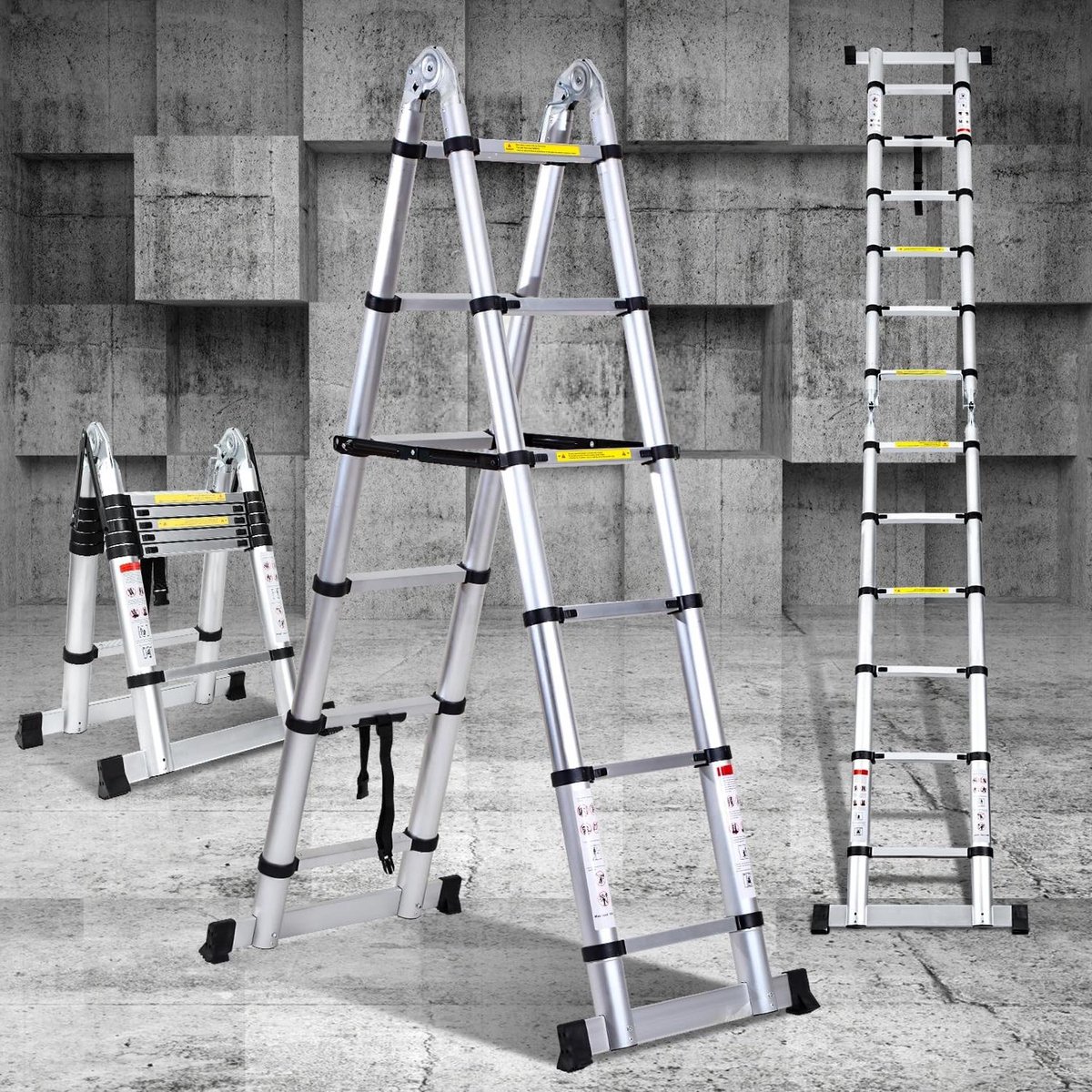 Telescopische Ladder - Steigerladder Vouwladder - Huishoudelijk Werk - Lichtgewicht Aluminium - 3.8 Meter - Zilver