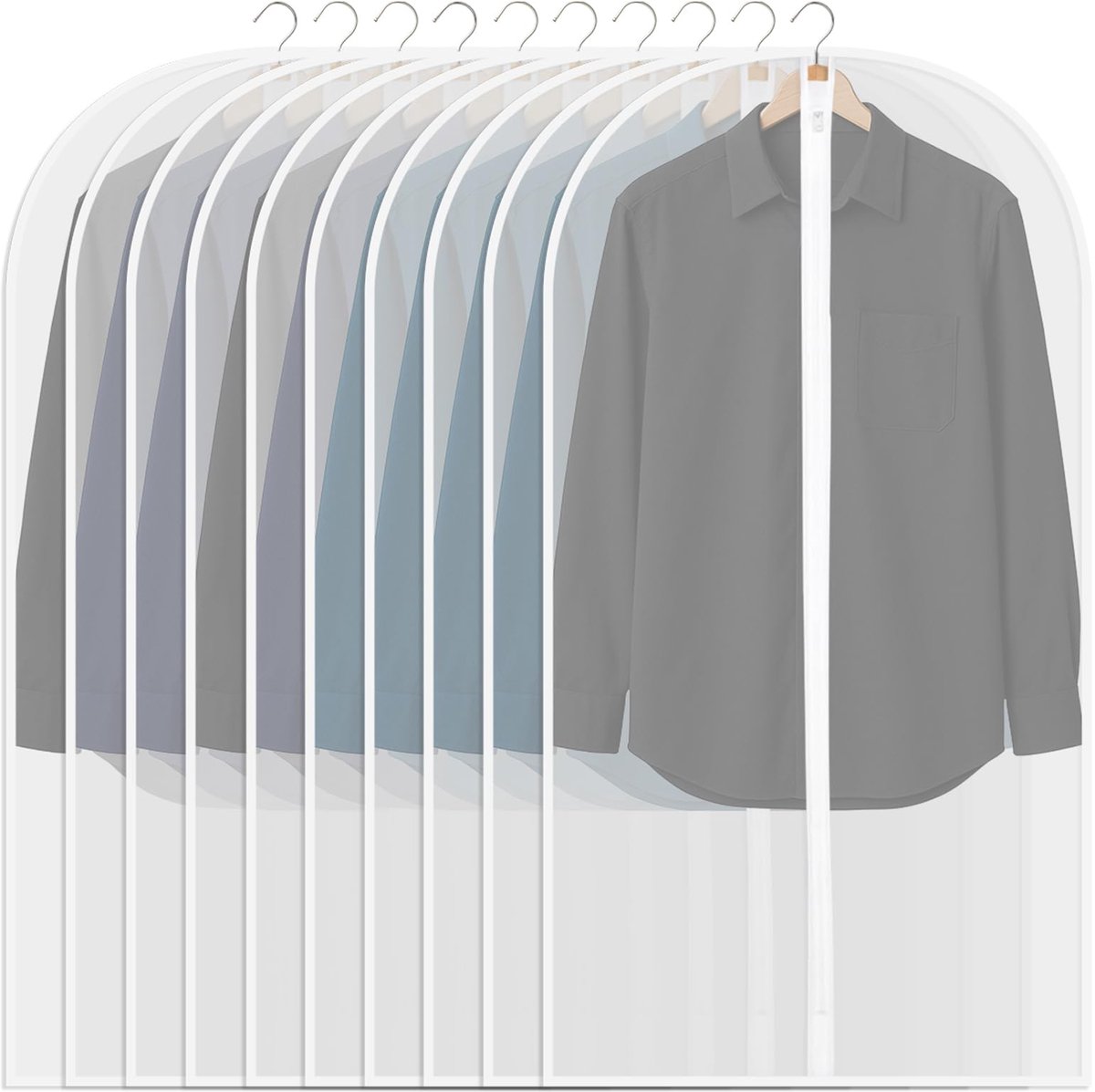 10 stuks kledingzakken, lang, 60 x 100 cm, verdikte kledingbeschermhoes, kledinghoes met ritssluiting, transparante paktas, beschermhoes voor pak, mantels, jassen, jurken en pak