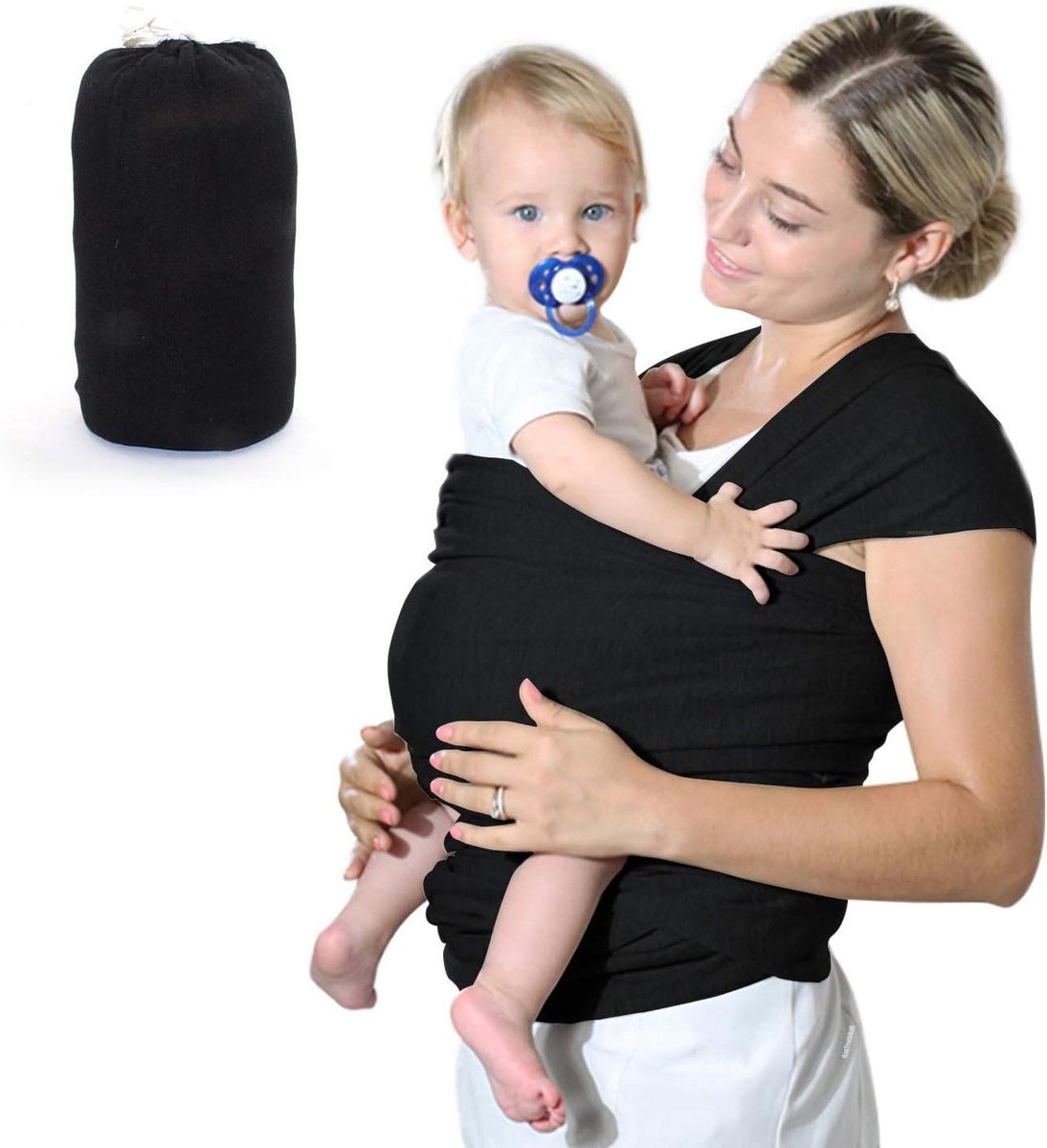Baby Draagdoek - Draagzak Baby - Baby Vervoeren - Zelfklevende Pasvorm - 530 cm Lang - Zwart